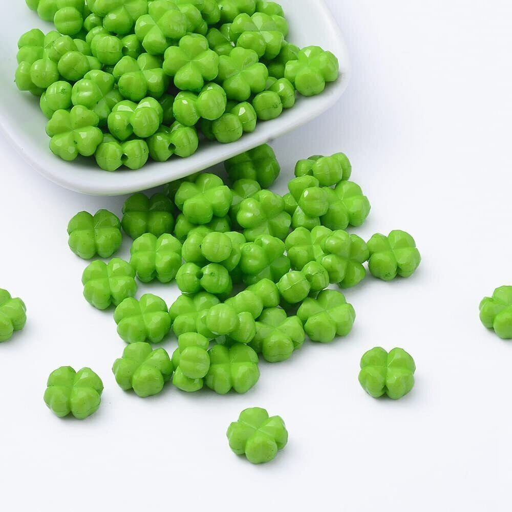 7213 1100 pcs Green Faceted Clover Theme Acrylic Beads Four Leaf Plant St